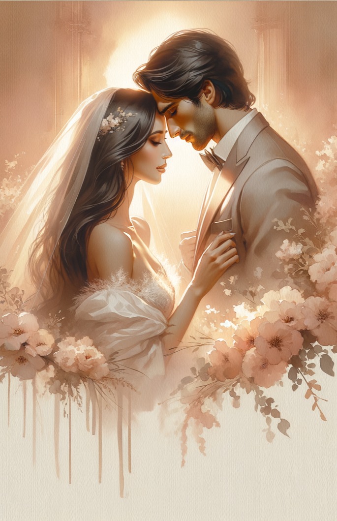 A couple embracing at their wedding